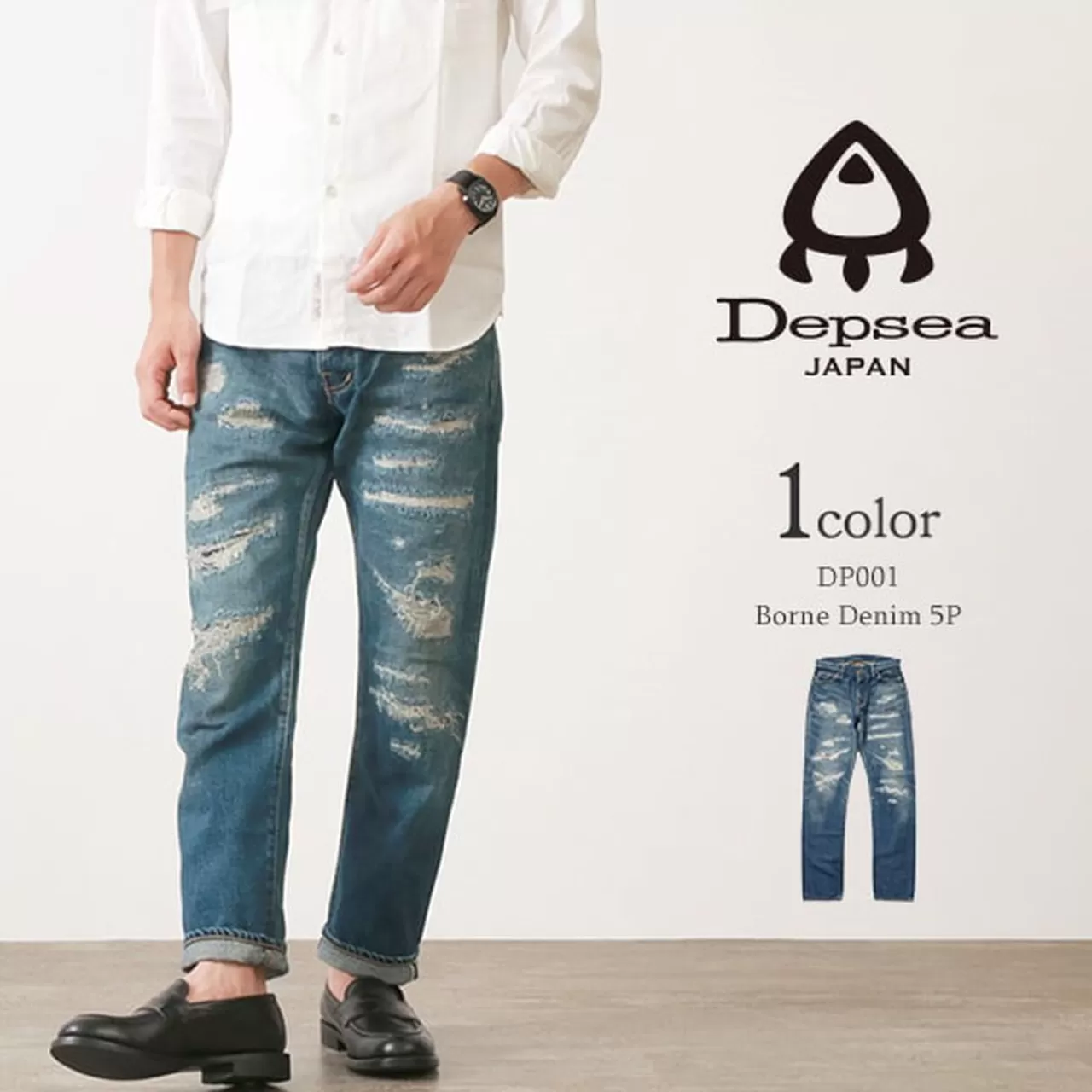 DEPSEA Trousers>Dp001 Straight 5P Denim Pants-Vintage Finish Rdenim