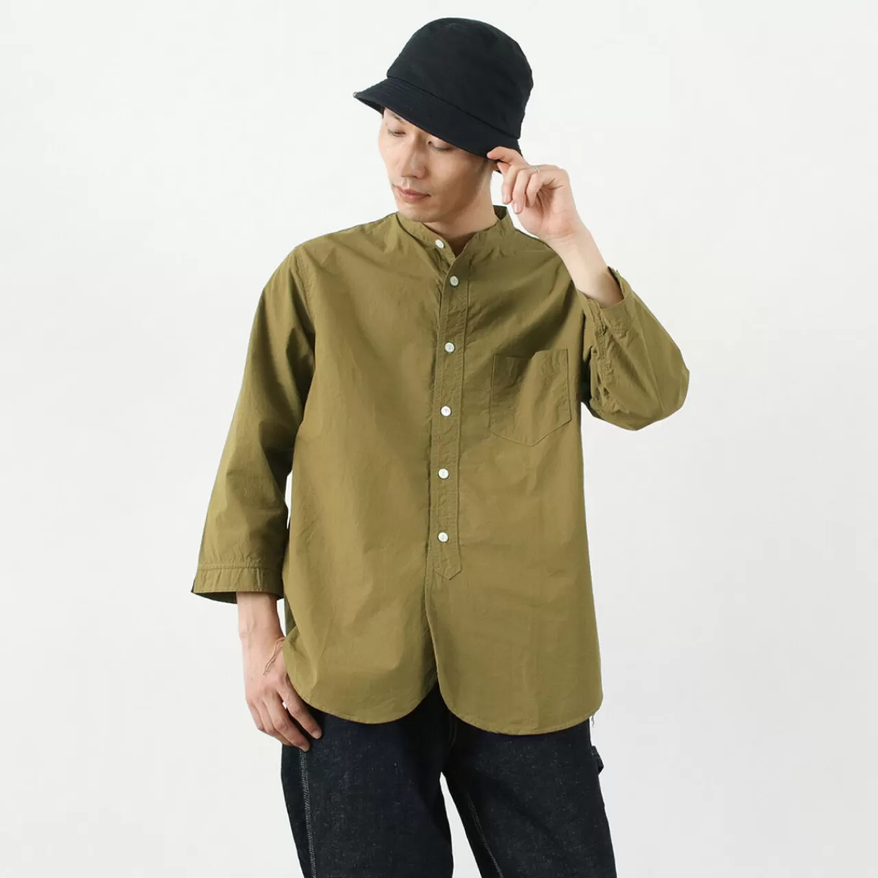 frc006_special_order_military_dump_band_collar_shirt_three_quarter_sleeve_15.webp FOB FACTORY Long Sleeves>Frc006 Special Order Military Dump Band Collar Shirt Three Quarter Sleeve