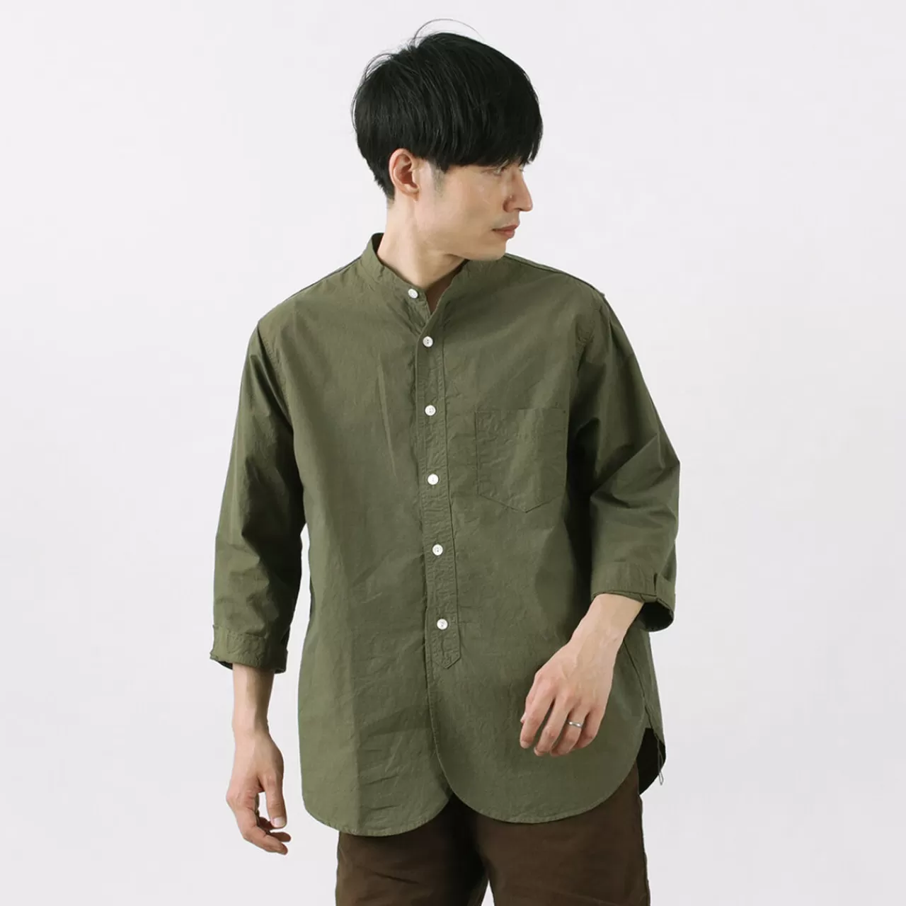 frc006_special_order_military_dump_band_collar_shirt_three_quarter_sleeve_6.webp FOB FACTORY Long Sleeves>Frc006 Special Order Military Dump Band Collar Shirt Three Quarter Sleeve