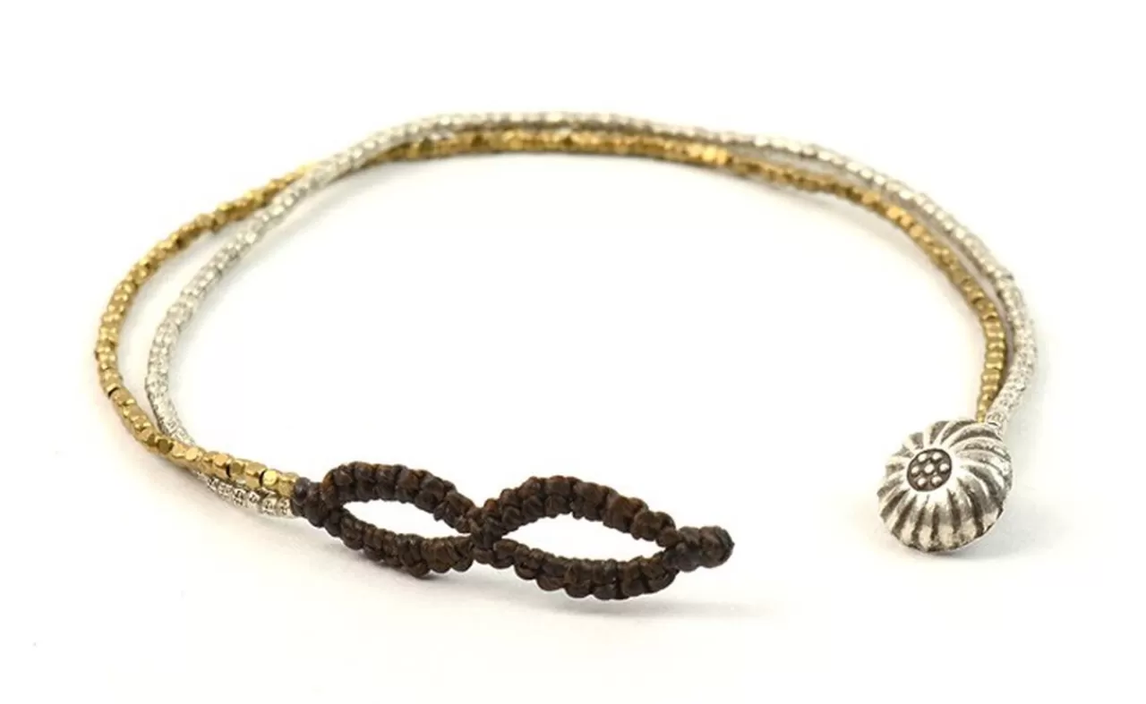 PHADUA Anklets>Karen Silver Beads Brass Double Cord Anklet Silver_Gold