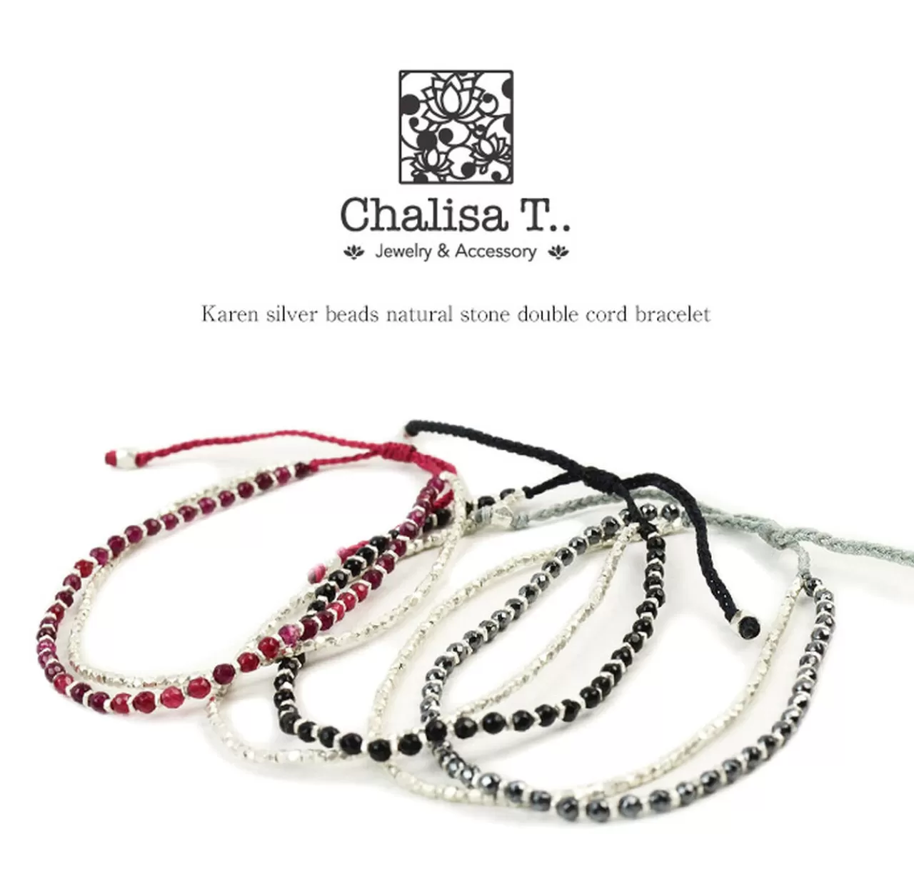 CHALISA T.. Bracelets>Karen Silver Beads Natural Stone Double Cord Bracelet