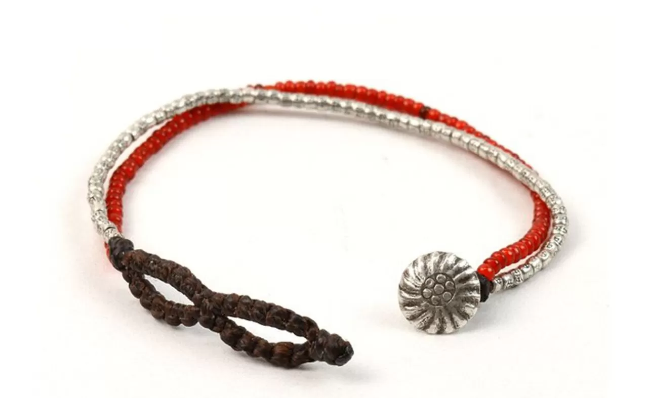 PHADUA Bracelets>Karen Silver Beads White Heart Double Cord Bracelet Silver_Red