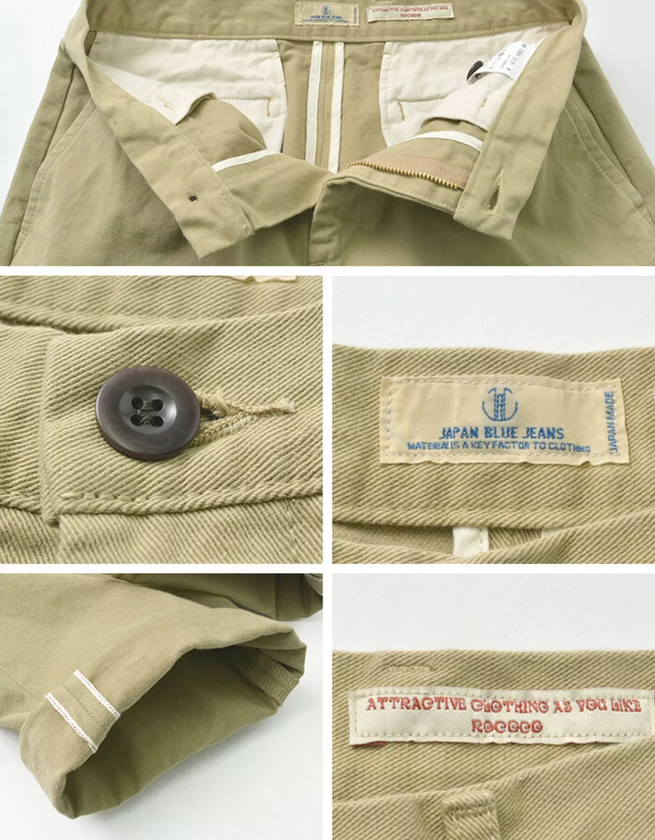 JAPAN BLUE JEANS Trousers>Rjb8020 Special Order 12Oz Selvedge Chino 1-Tuck Wide Trousers Beige