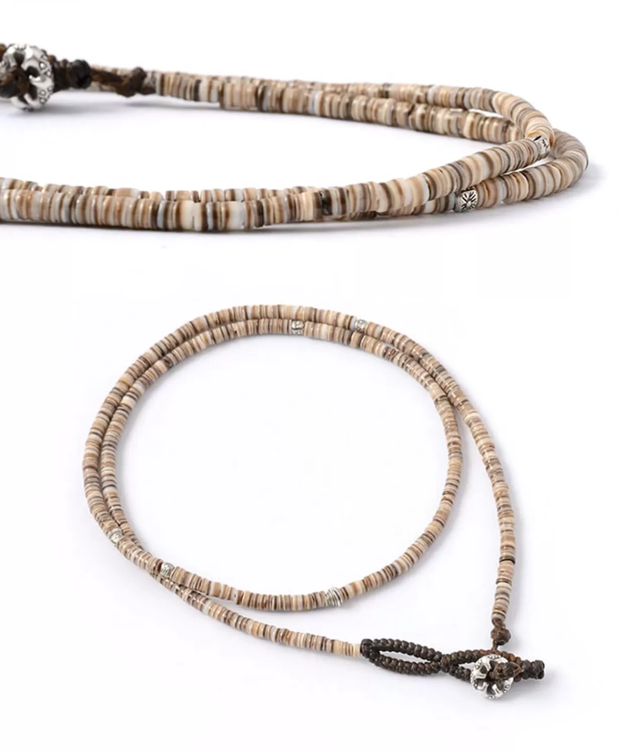 PHADUA Anklets>Shell Beaded Waxed Cord 3 Way Accessory Brown