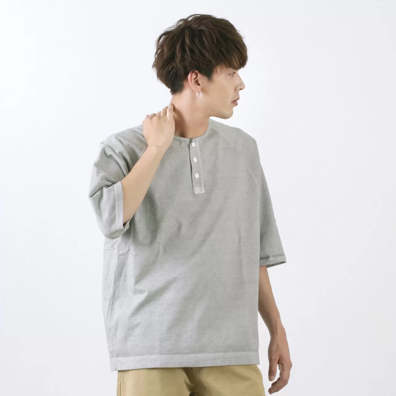 GOOD ON Short Sleeves>Special Order Half Sleeve Heavy Retro Henley Neck T-Shirt