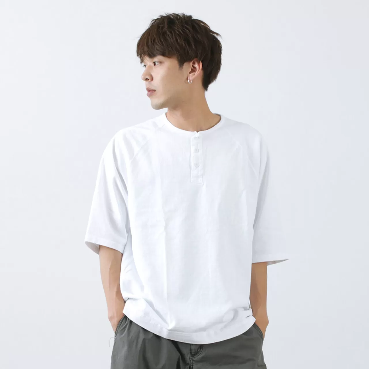 GOOD ON Short Sleeves>Special Order Half Sleeve Heavy Retro Henley Neck T-Shirt