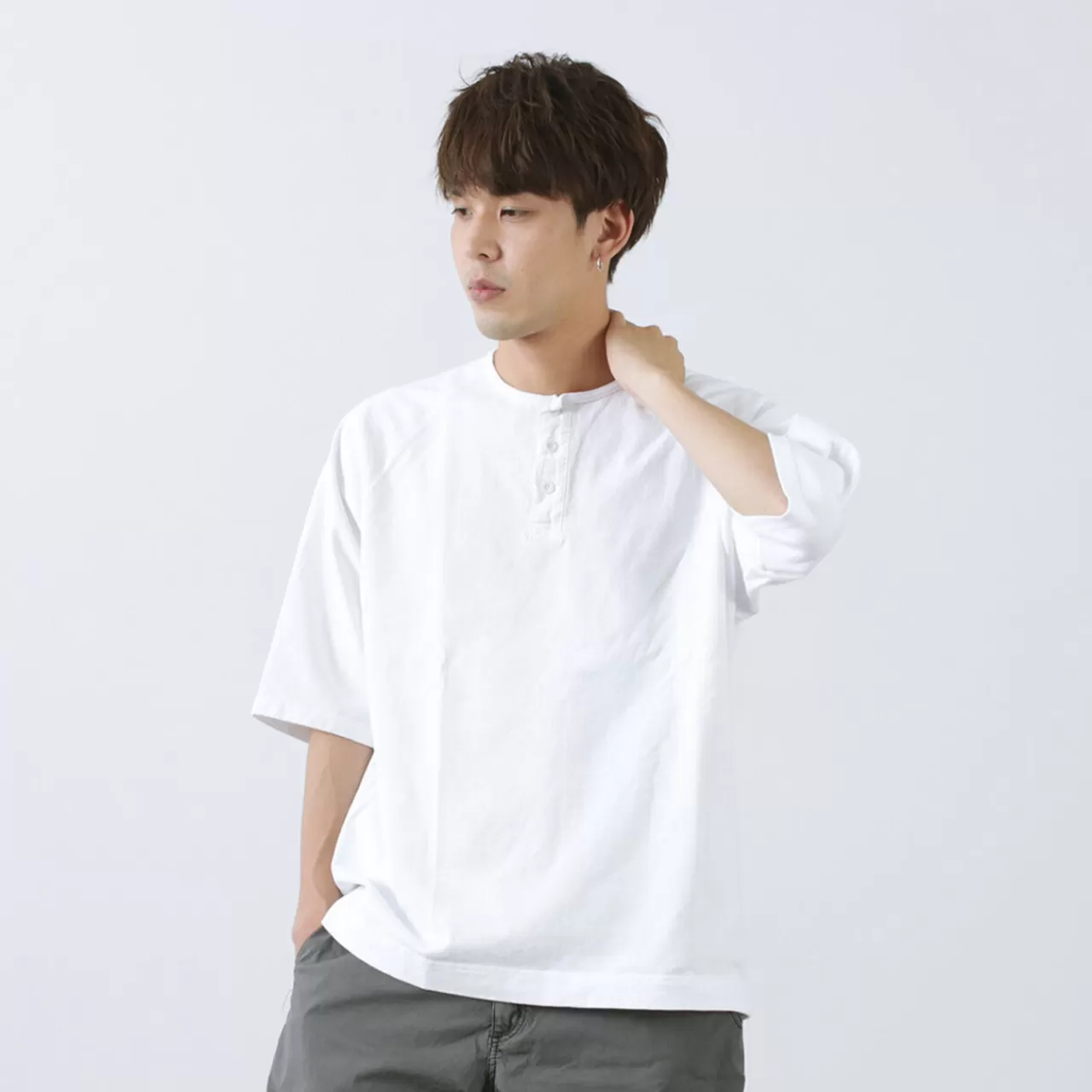 GOOD ON Short Sleeves>Special Order Half Sleeve Heavy Retro Henley Neck T-Shirt