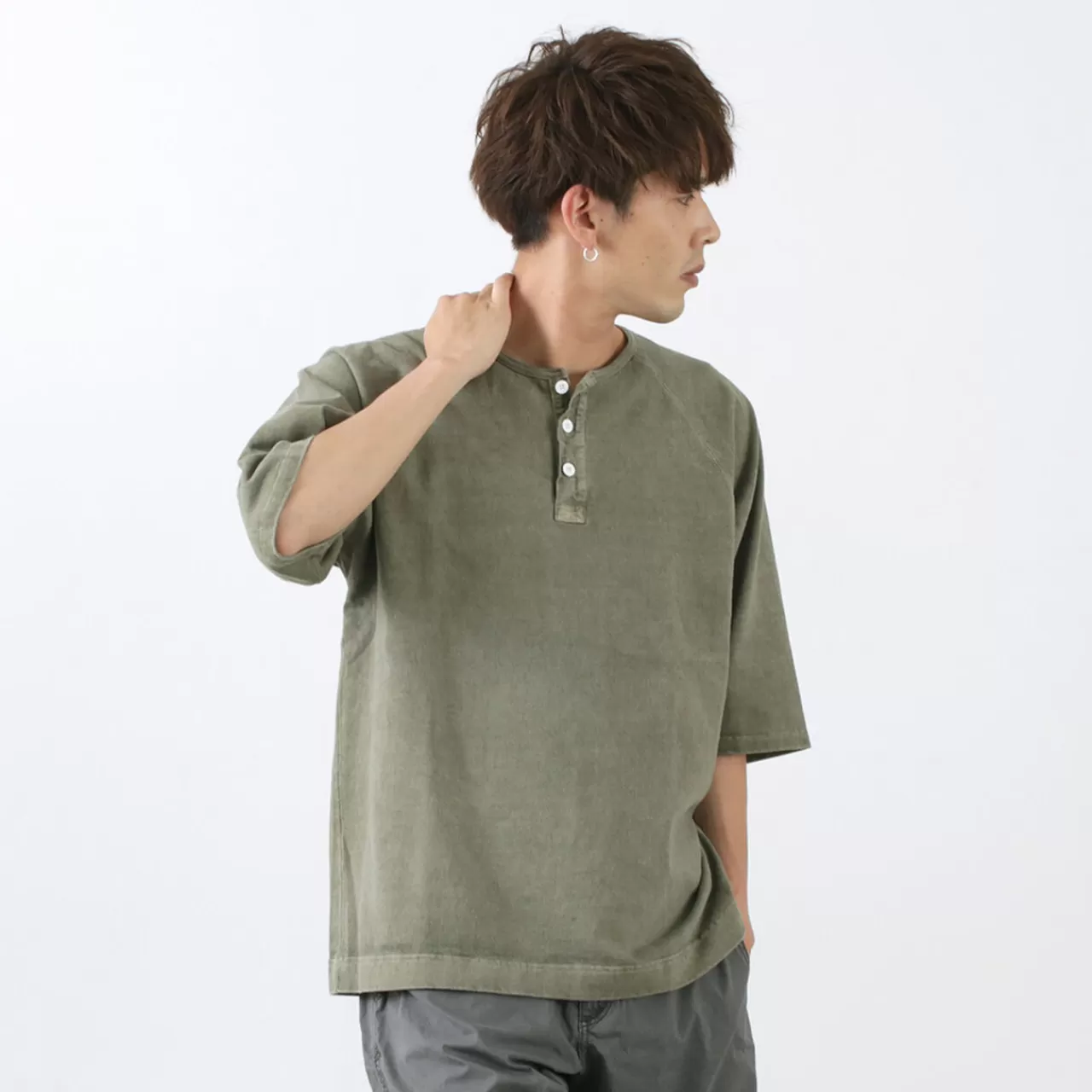 GOOD ON Short Sleeves>Special Order Half Sleeve Heavy Retro Henley Neck T-Shirt