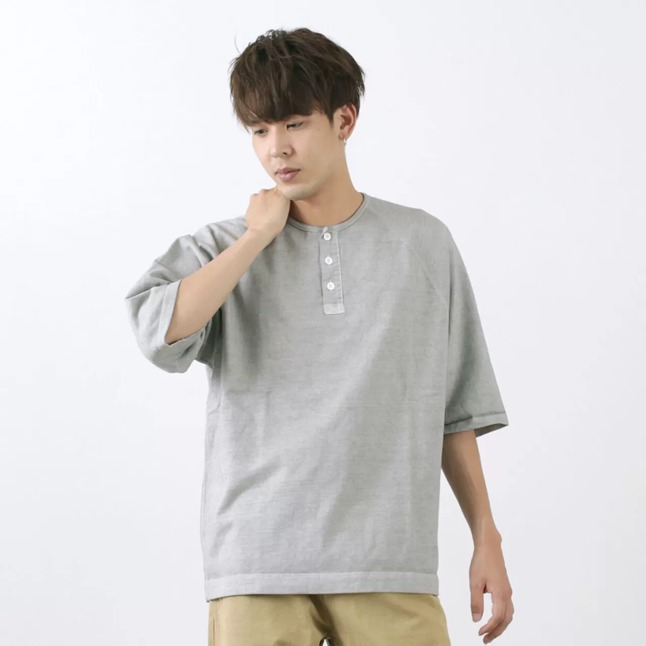 GOOD ON Short Sleeves>Special Order Half Sleeve Heavy Retro Henley Neck T-Shirt