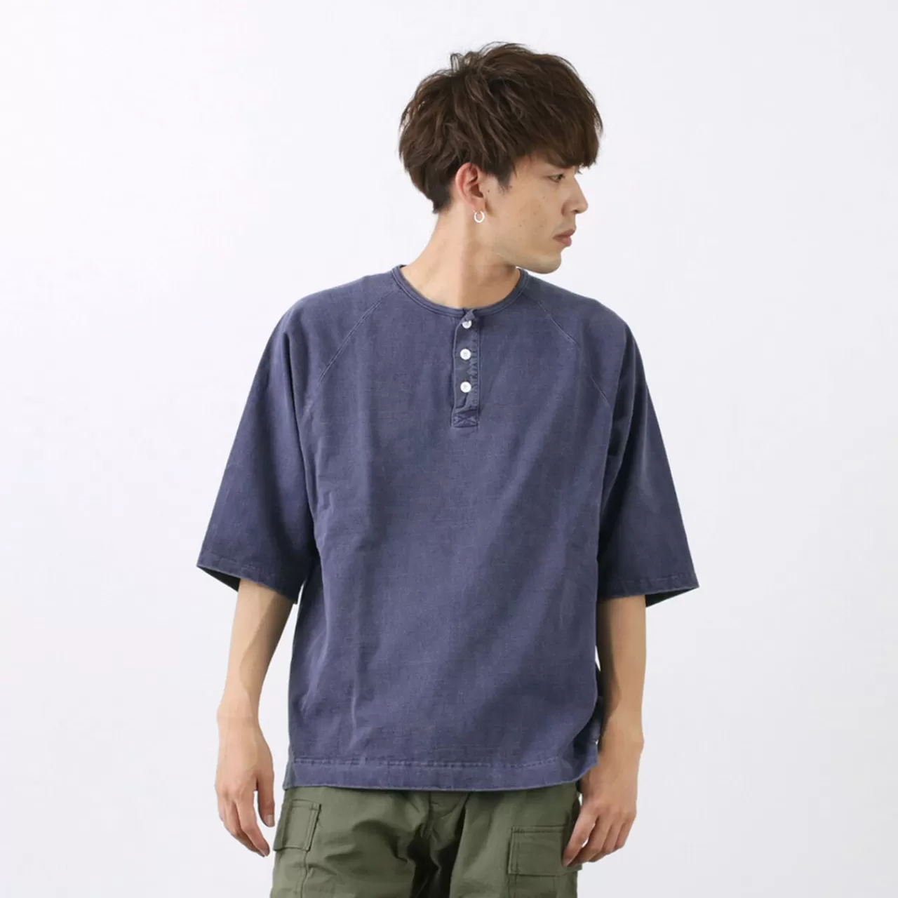 GOOD ON Short Sleeves>Special Order Half Sleeve Heavy Retro Henley Neck T-Shirt