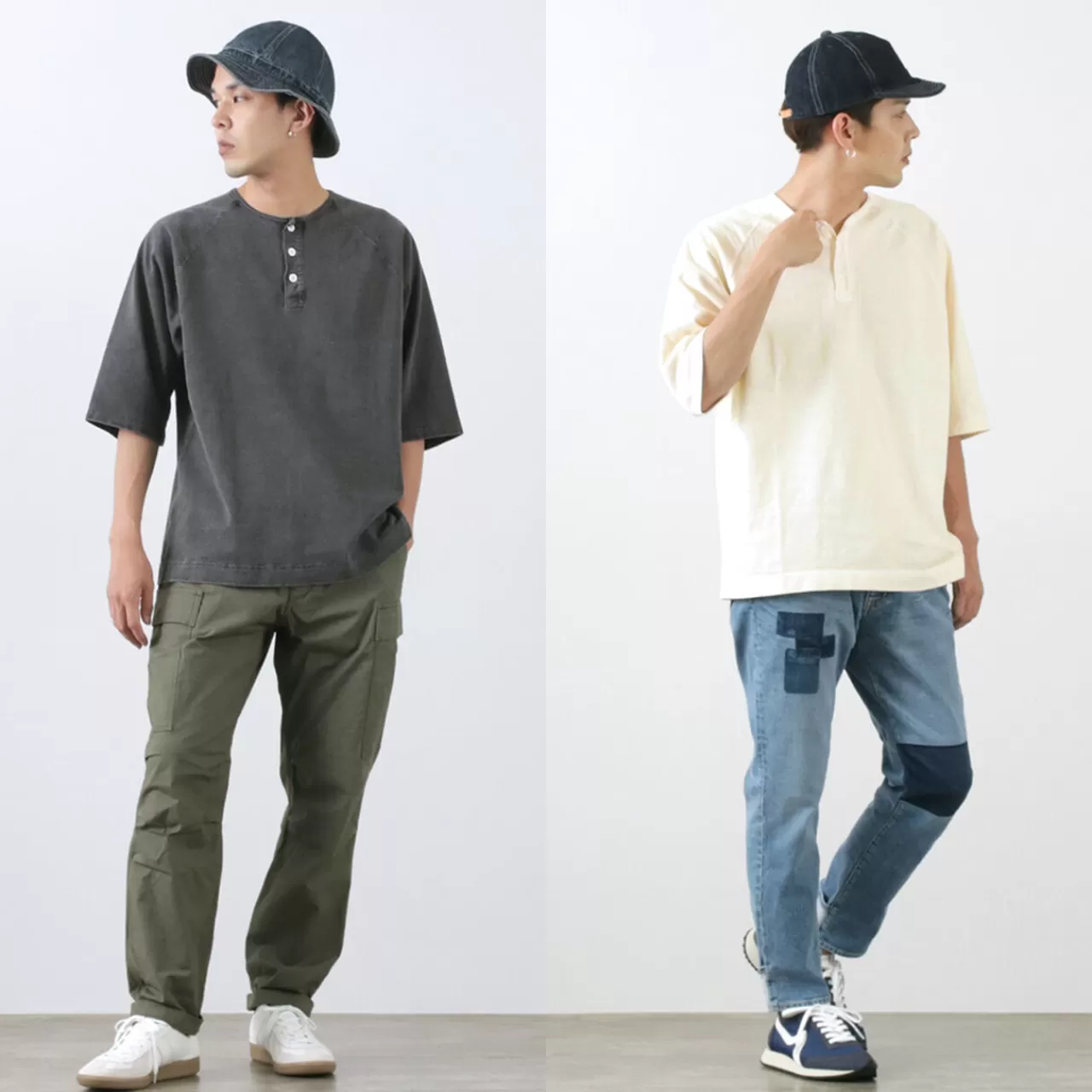 GOOD ON Short Sleeves>Special Order Half Sleeve Heavy Retro Henley Neck T-Shirt