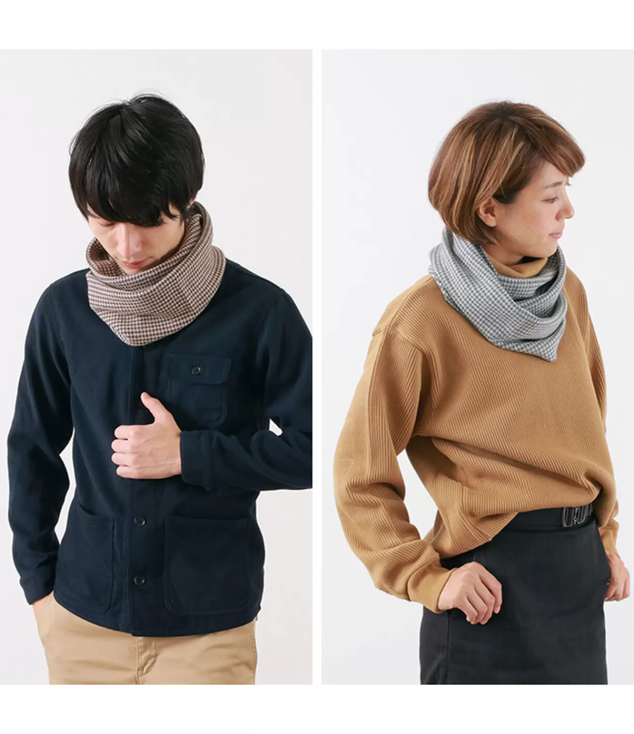 GILBERT WILSON OF HA Muffler>Staggered Check Merino Wool Snood