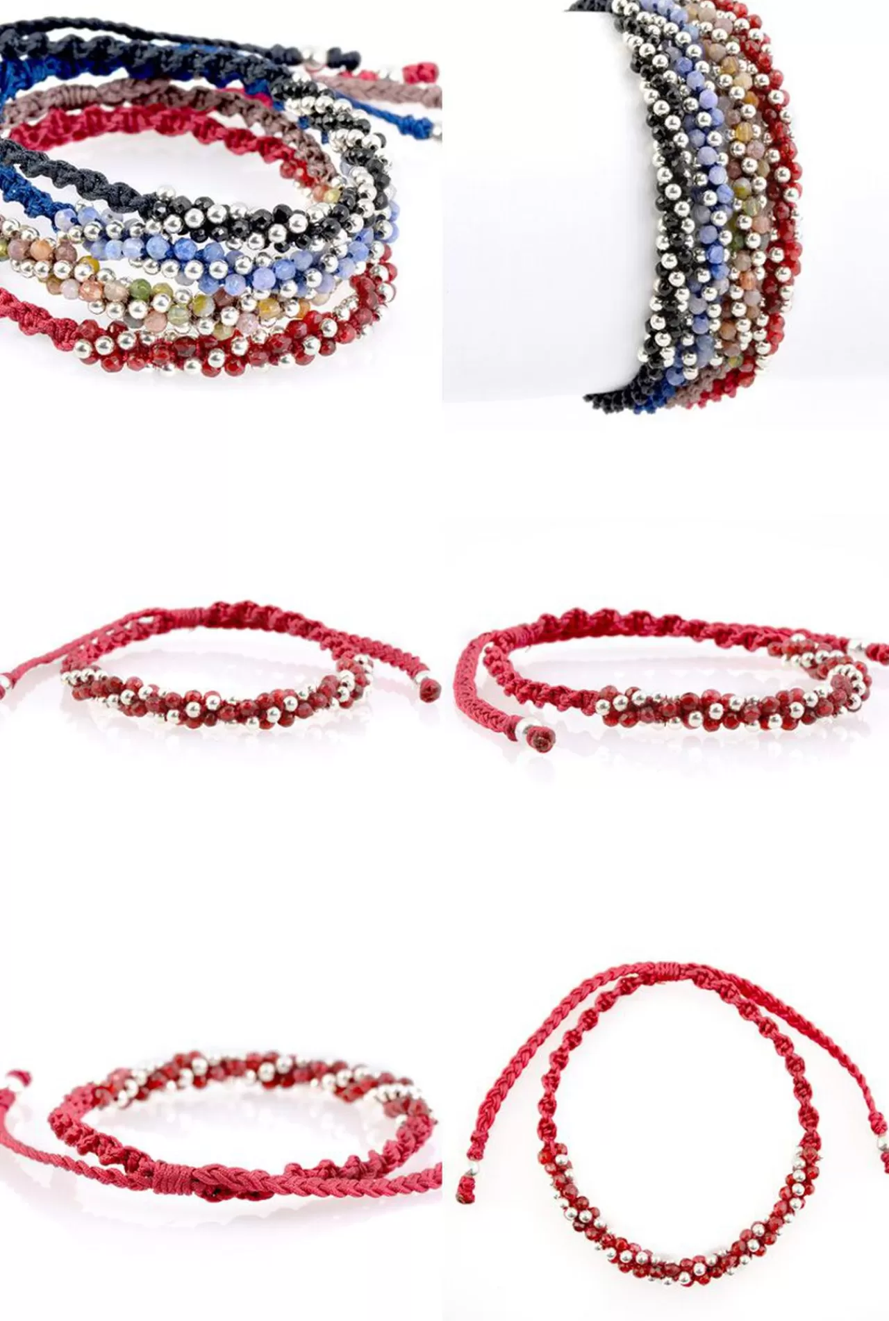 CHALISA T.. Bracelets>Twisted Silver Ballstone Beads Notched Cord Bracelet