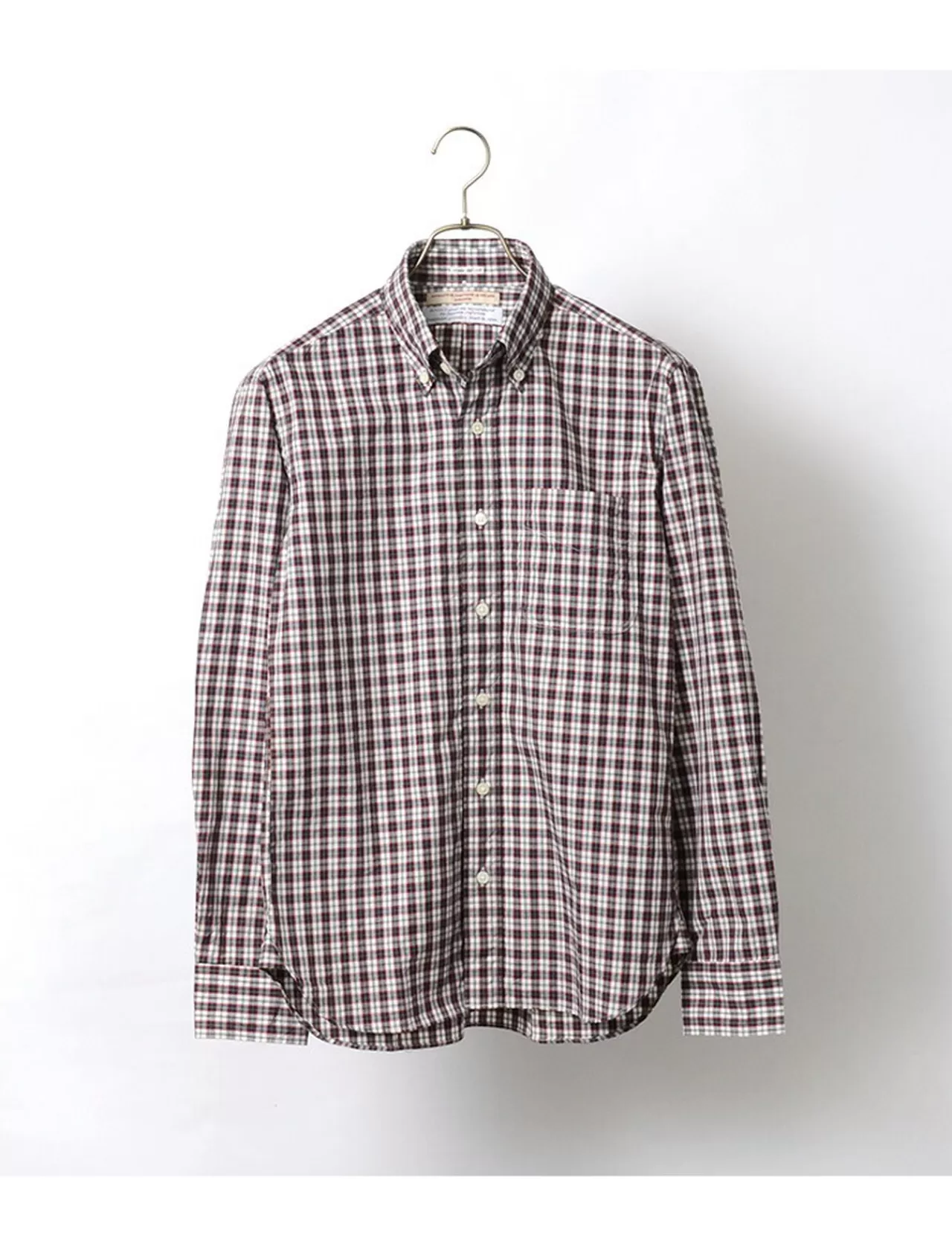 ROCOCO Long Sleeves>Typewriter Tartan Check Button Down Shirt White_Navy