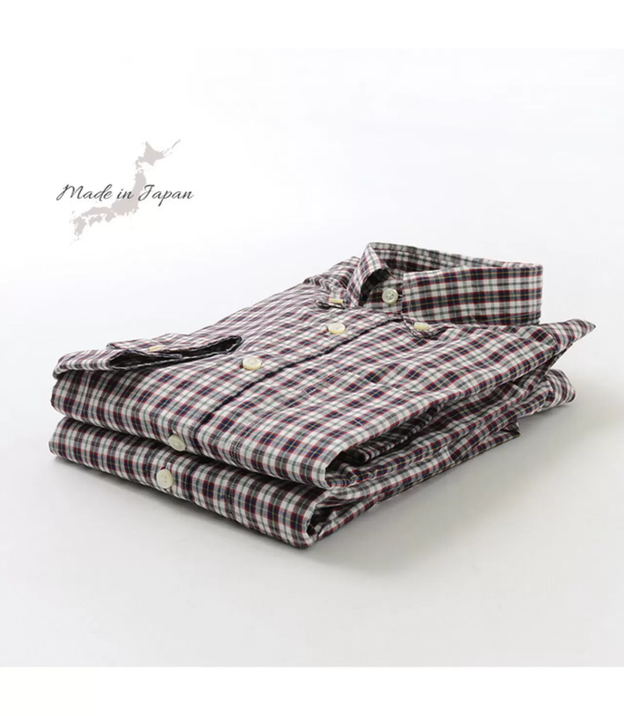 ROCOCO Long Sleeves>Typewriter Tartan Check Button Down Shirt White_Navy