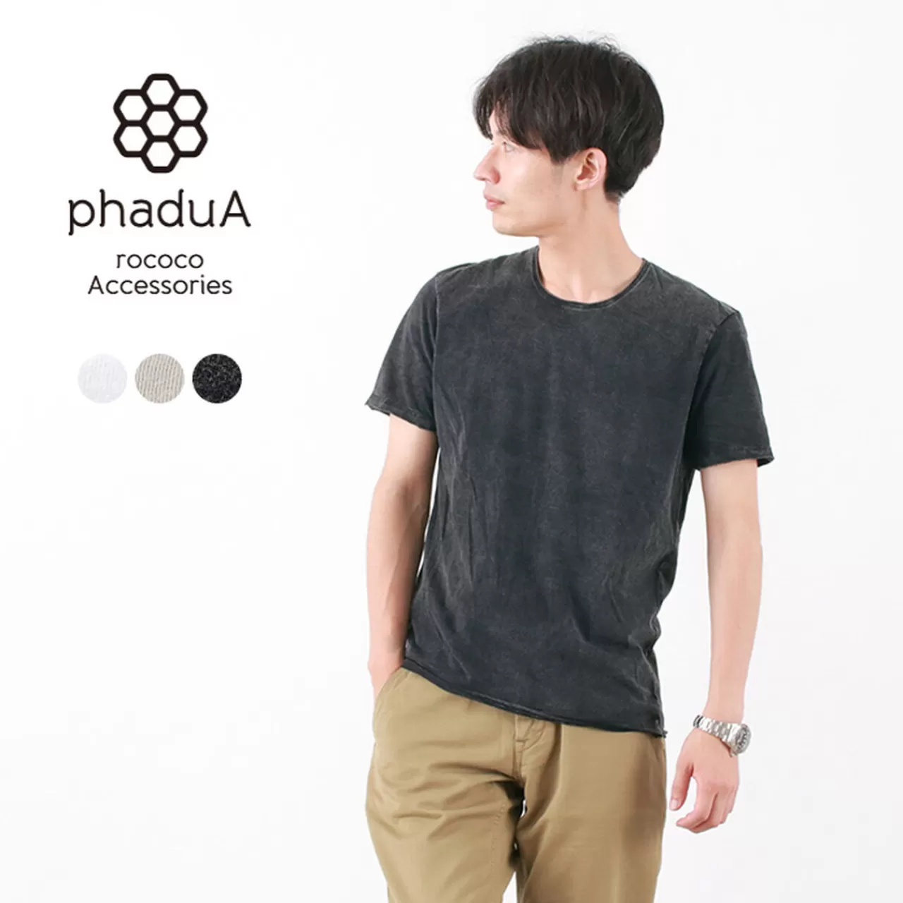 PHADUA Short Sleeves>Vintage Washed Crew Neck T-Shirt